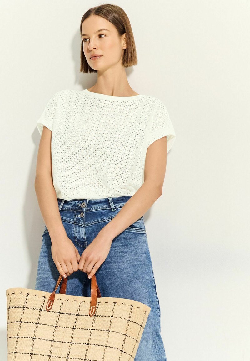 Cecil AJOUR - T-shirts basic - weiß