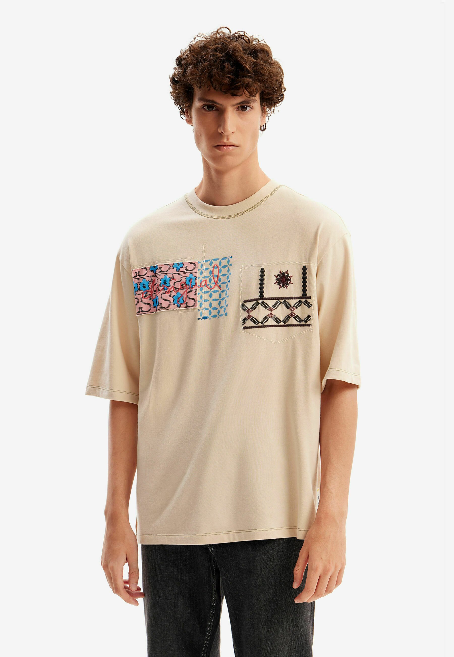 Top Débardeur Desigual Beige Brodé Doré Taille M - Occasion Très Bon état