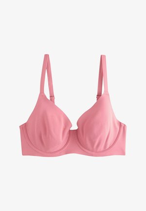 Soft pink underwire bra with adjustable straps and molded cups designed for support and comfort.