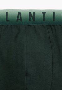 Ciemnozielone bokserki o miękkiej teksturze i szerokim pasie z gradientem, na którym wytłoczono czarne litery "LANT".