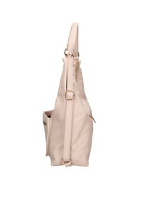 Borsa a spalla beige realizzata in materiale sintetico testurizzato. Caratterizzata da una tracolla singola regolabile, tasca laterale e dettagli in metallo dorato.