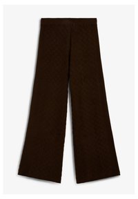 Pantalones marrones de pierna ancha con un patrón texturizado de diamantes, cintura acanalada y tejido de punto suave para mayor comodidad.