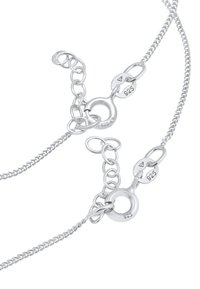 Silverkedja med intrikata länkar och en krabbklipp. Märkt med "925" för äktheten av sterling silver. Slät yta.