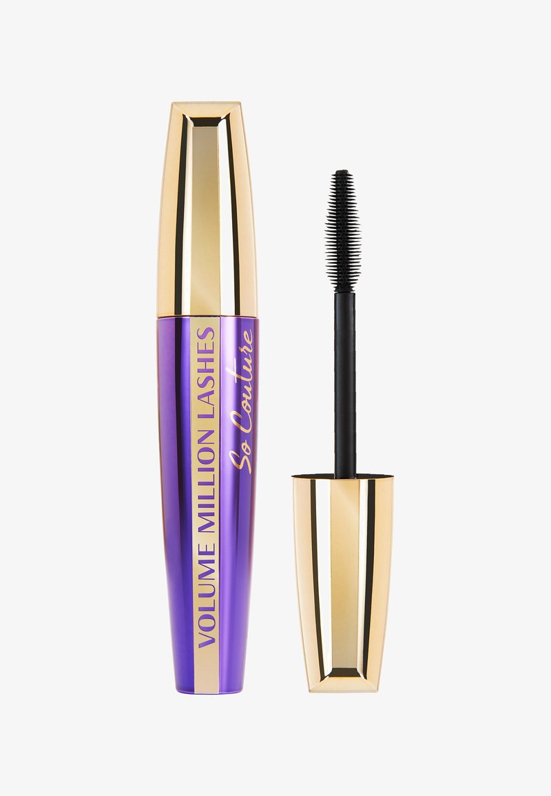 Fioletowa tuba z tuszem do rzęs z złotymi akcentami, napis "Volume Million Lashes So Couture". Zawiera czarny pędzel z długimi, cienkimi włoskami do aplikacji.