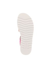 Suola in gomma bianca con motivo a onde, caratterizzata da vivaci dettagli rosa e un design superiore multicolore. Logo del marchio sulla suola.