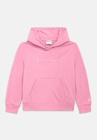 Ροζ φούτερ με κουκούλα από βαμβακερό μείγμα, με μπροστινή τσέπη καγκουρό, ριμπ μανσέτες και κεντημένο λογότυπο "Champion" στο στήθος.