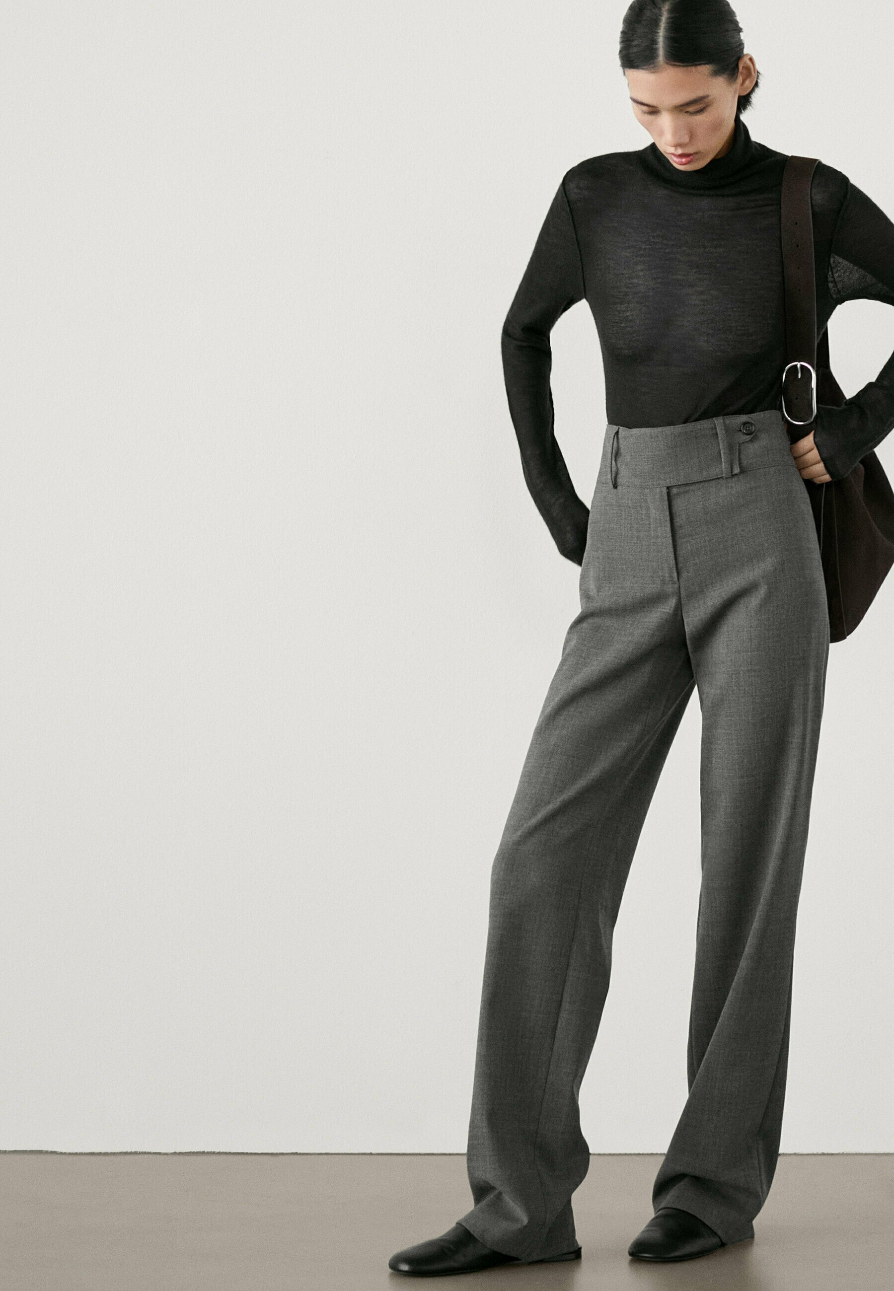 Massimo Dutti WIDE WAISTBAND - Trousers - grey - Zalando.co.uk
