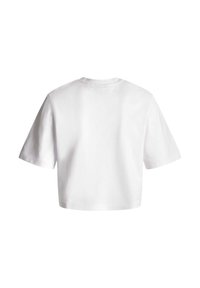 Bílý zkrácený tričko vyrobené z bavlny s krátkými rukávy. Má kulatý výstřih a jemné logo na horní části zad.
