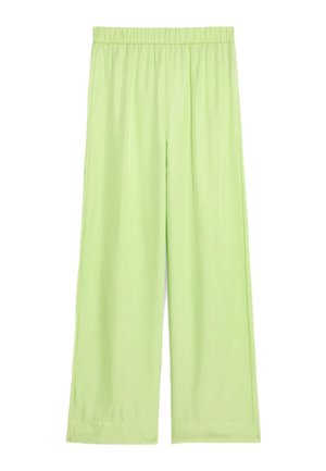 Lysegrønne bukser med brede ben, elastisk talje, glat stof og en løs, afslappet pasform.