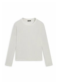 Camicia bianca a maniche lunghe realizzata in tessuto morbido, con scollatura rotonda e orlo dritto. Design semplice senza motivi o accenti visibili.
