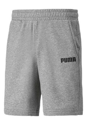 Szare szorty dresowe wykonane z miękkiej tkaniny bawełnianej. Posiadają elastyczny pas, boczne kieszenie oraz czarne logo "PUMA" po lewej stronie.