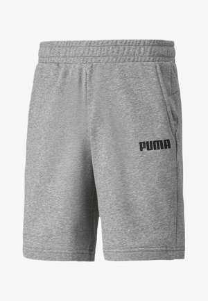 Pantalones cortos de sudadera grises hechos de una suave mezcla de algodón. Cuentan con una cinturilla elástica, bolsillos laterales y el logo negro de "PUMA" en el lado izquierdo.