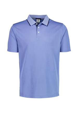 Polo de manga corta en mezcla de algodón azul claro, con cuello en contraste, tapeta con tres botones y un ajuste regular.