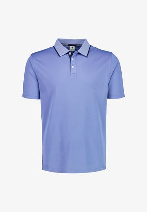 Polo met korte mouwen in lichtblauwe katoenmix, met een contrasterende kraag, drieknopensluiting en een regular fit.