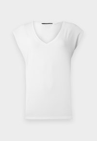 Bílý krátký rukáv tričko s výstřihem do V, vyrobené z hladké látky, s přiléhavým střihem a minimem švů, které zajišťuje čistý vzhled.