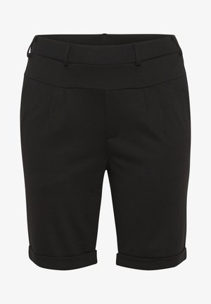 Sorte skræddersyede shorts med en flad talje, front-pletter og opfoldede manchetter. Lavet af glat stof, der giver et struktureret udseende.