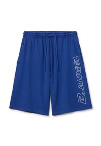 Blue cotton shorts with an elastic waistband, drawstring, side pockets, and a white "B.ANGEL" logo on the left leg.