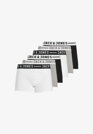 Ensemble de cinq boxers en blanc, gris et noir. Tissu en mélange de coton avec une taille élastique arborant le logo "JACK & JONES".
