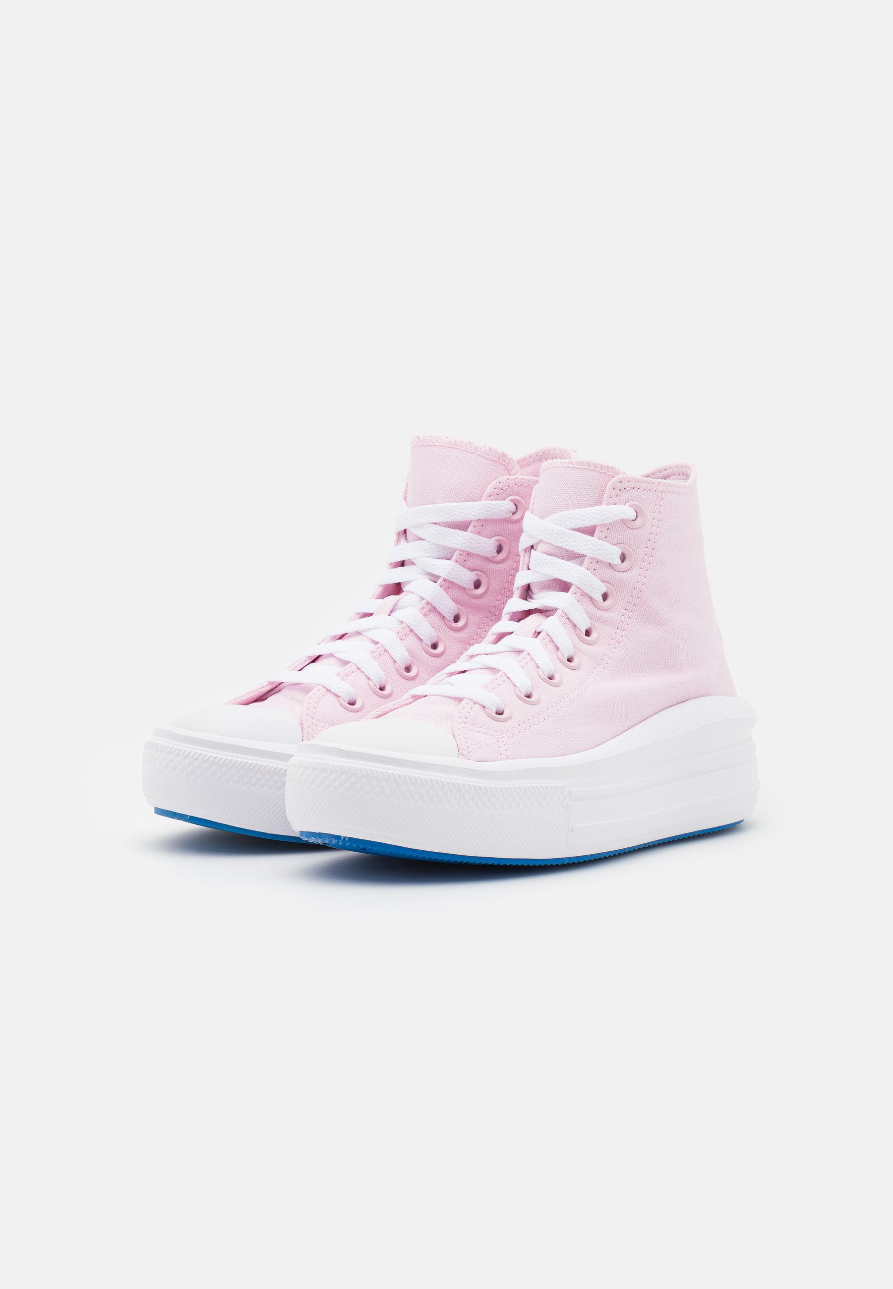 pink and blue high top converse