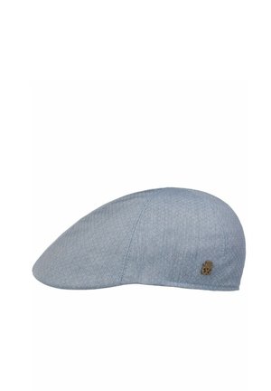 Light blue flat cap with subtle textured pattern and small metallic emblem on the side, shown against a white background.