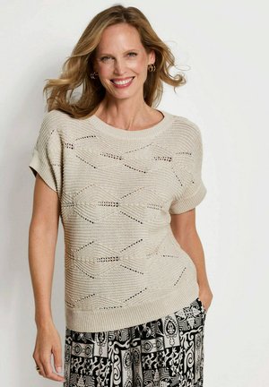 AJOUR-PULLOVER MIT FEINEM GLANZ - T-Shirt print - stone