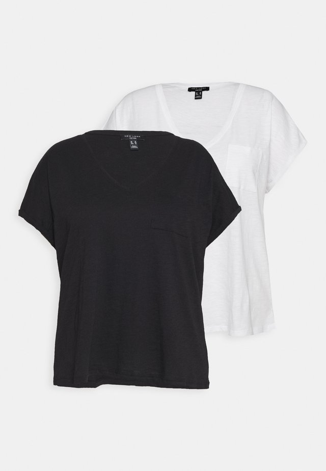 ORGANIC V NECK POCKET TEE 2 PACK - T-shirt basic - black/white