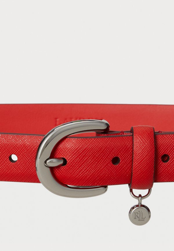 Charm Crosshatch Leather Belt - Belt - bright vermillion2