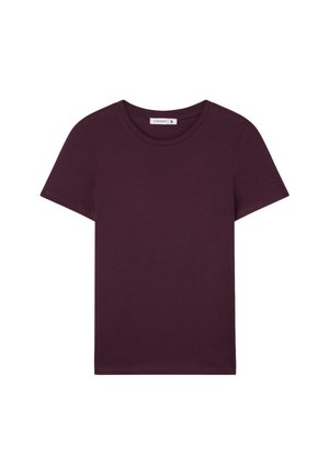 T-shirt corto bordeaux a maniche corte in morbido cotone, con scollatura rotonda classica e vestibilità rilassata, privo di motivi o dettagli.