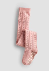 Rozā adītas zeķubikses ar teksturētu rakstu, piedāvājot neslīdošu punktiņveida zoli labākai saķerei. Mīksts audums ar pieguļošu dizainu.