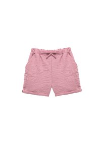 Roze shorts van textuurstof, met een elastische tailleband met trekkoord, zijzakken en opgerolde zoom.