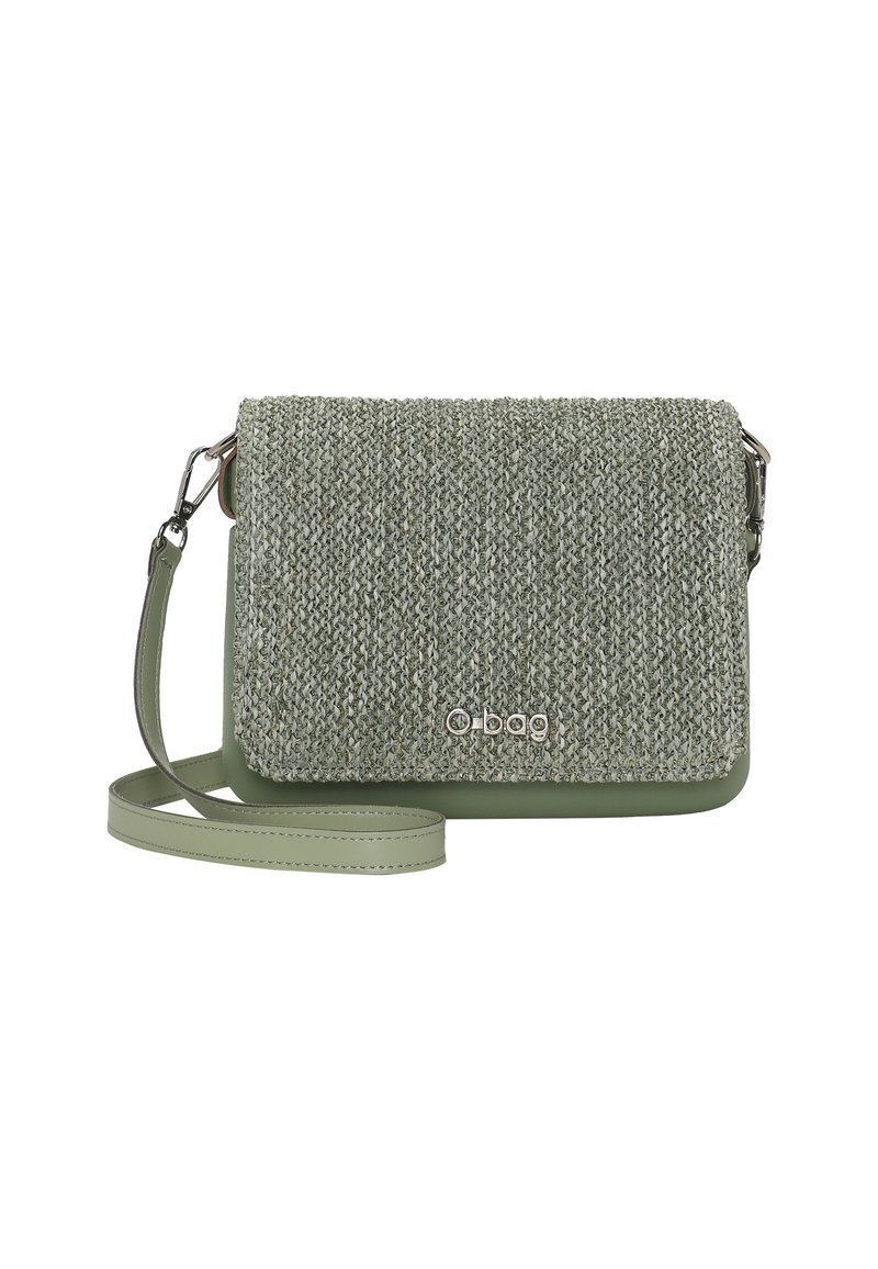 Borsa a tracolla verde con parte anteriore tessuta e lavorata e base in finta pelle liscia. Presenta una tracolla regolabile e un dettaglio con logo sulla parte anteriore.
