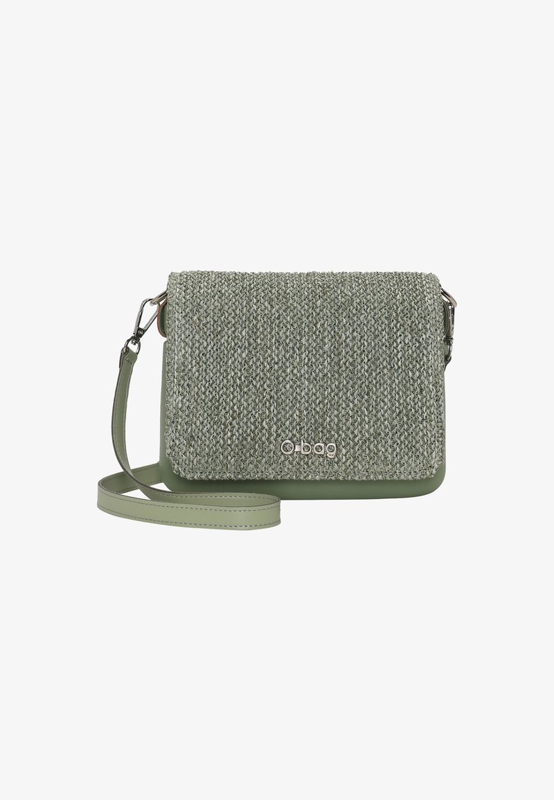 Borsa a tracolla verde con parte anteriore tessuta e lavorata e base in finta pelle liscia. Presenta una tracolla regolabile e un dettaglio con logo sulla parte anteriore.