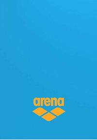Sfondo blu con un logo giallo prominente che presenta il testo "arena" e un motivo a diamante sotto di esso.