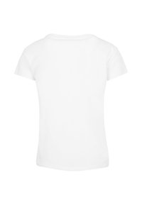 Hvid bomulds T-shirt, korte ærmer, rund hals, glat tekstur, ingen mønstre eller accenter, standard pasform, bagvisning fremhævet.
