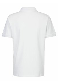 Witte polo shirt met korte mouwen, kraag, zachte katoenen stof, eenvoudige uitstraling, versterkte stiksels, geen zichtbare logo's of patronen.