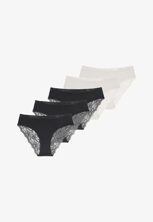 Bragas negras y blancas con encaje y un diseño sin costuras, que incluyen dos pares negros y dos pares blancos. La tela es suave con una textura delicada.