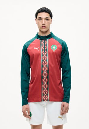 Puma MOROCCO FRMF WARM UP 1/4 ZIP TOP - Article de supporter d'équipe nationale - dark crimson/dark myrtle