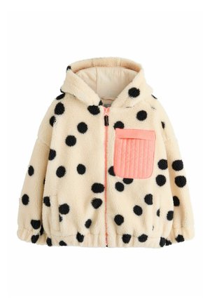 Next, REGULAR FIT - ZIP UP HOODIED BORG JACKET - Fleece jacket - black white spot