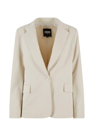 Cream-colored single-button blazer with notch lapels and two flap pockets, labeled Urban Classics, size XS.