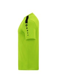 Camicia a maniche corte in tessuto verde brillante. Presenta un accento nero sulla spalla e sei dettagli in nero a forma di punto sulla manica per un tocco di design.