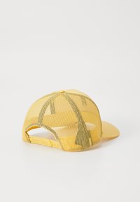 Yellow baseball cap with a solid front and mesh rear. Features a slightly curved brim and an adjustable snapback closure.