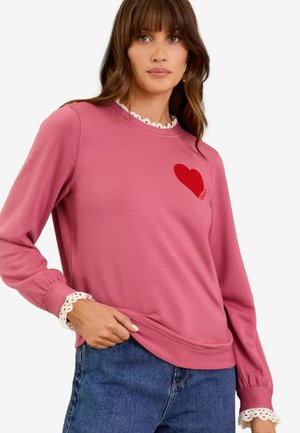 Love & Roses HEART EMBROIDERED RUFFLE NECK  - REGULAR FIT - Mikina - pink