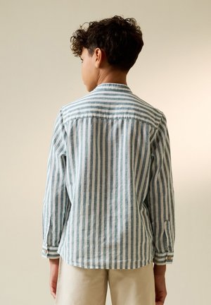 Next, GRANDAD COLLAR LONG SLEEVE SHIRT STANDARD - Majica - green ecru stripe