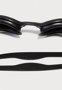 Goggles with a smooth, curved black frame and a flat, textured strap featuring the "arena" logo, designed for water sports use.