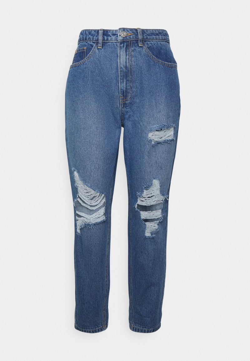 Missguided Petite RIOT KNEE RIP MOM MID WASH - Calças de ganga de corte relaxado - blue