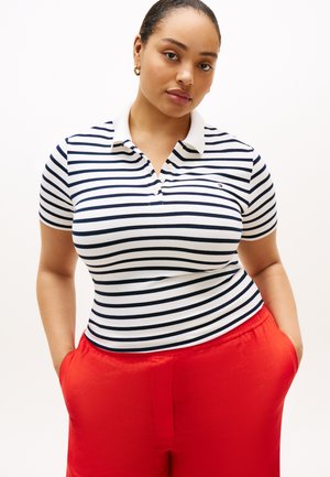 Tommy Hilfiger Curve CURVE 1985 SLIM FIT PIQUE POLO SHIRT - Poloskjorter - ecru/dark night navy