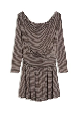 BELTED LONG-SLEEVE PRINT - MINI - Džersejové šaty - dark brown