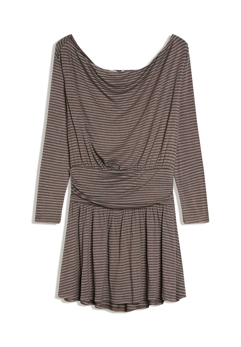 Bershka BELTED LONG-SLEEVE PRINT- MINI - Day dress - dark brown - Zalando.ie