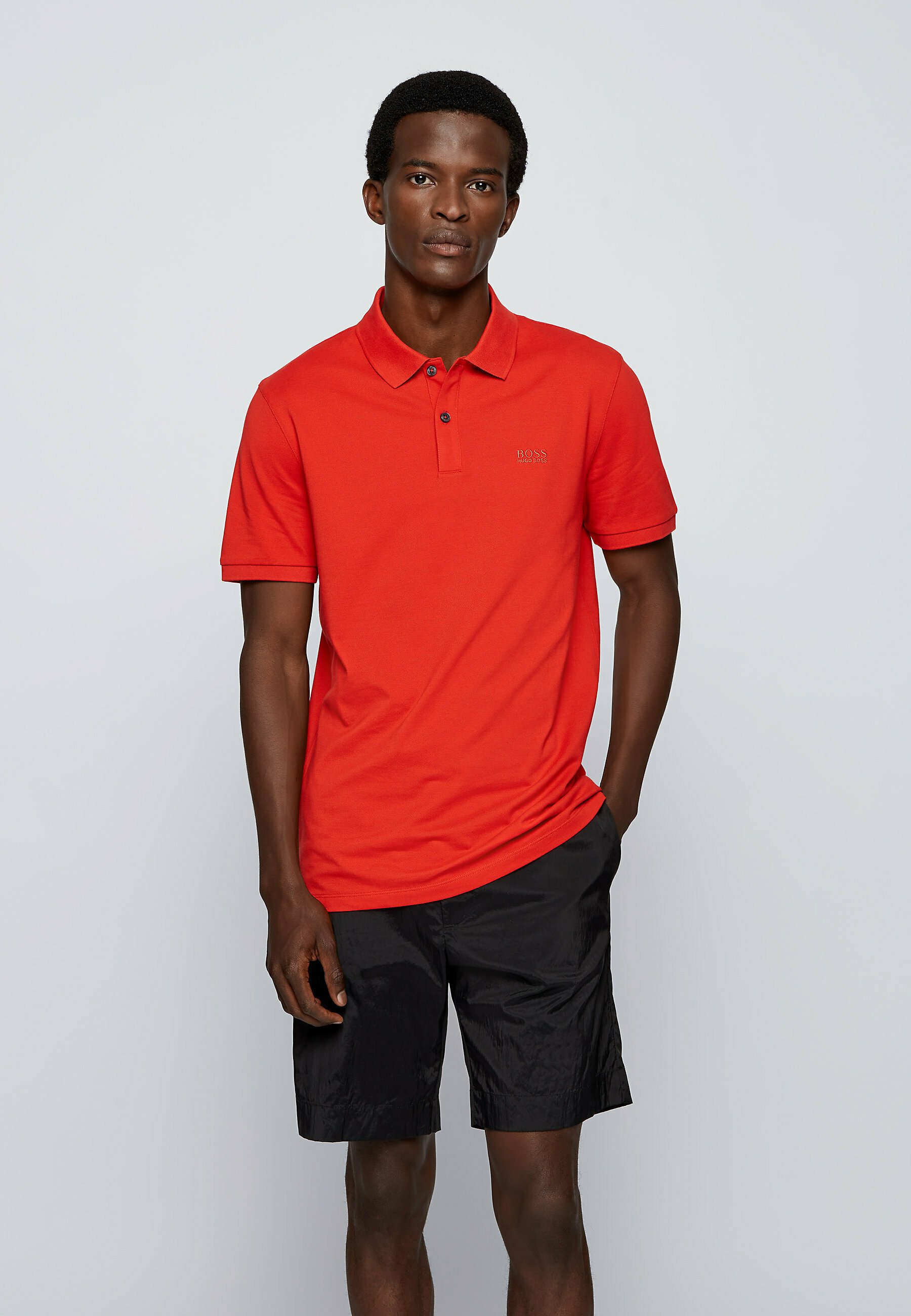 black and red polo shorts
