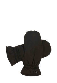 Mănuși negre căptușite cu manșete strânse la încheietură, fabricate dintr-un material rezistent la intemperii. Fără modele vizibile sau detalii metalice.